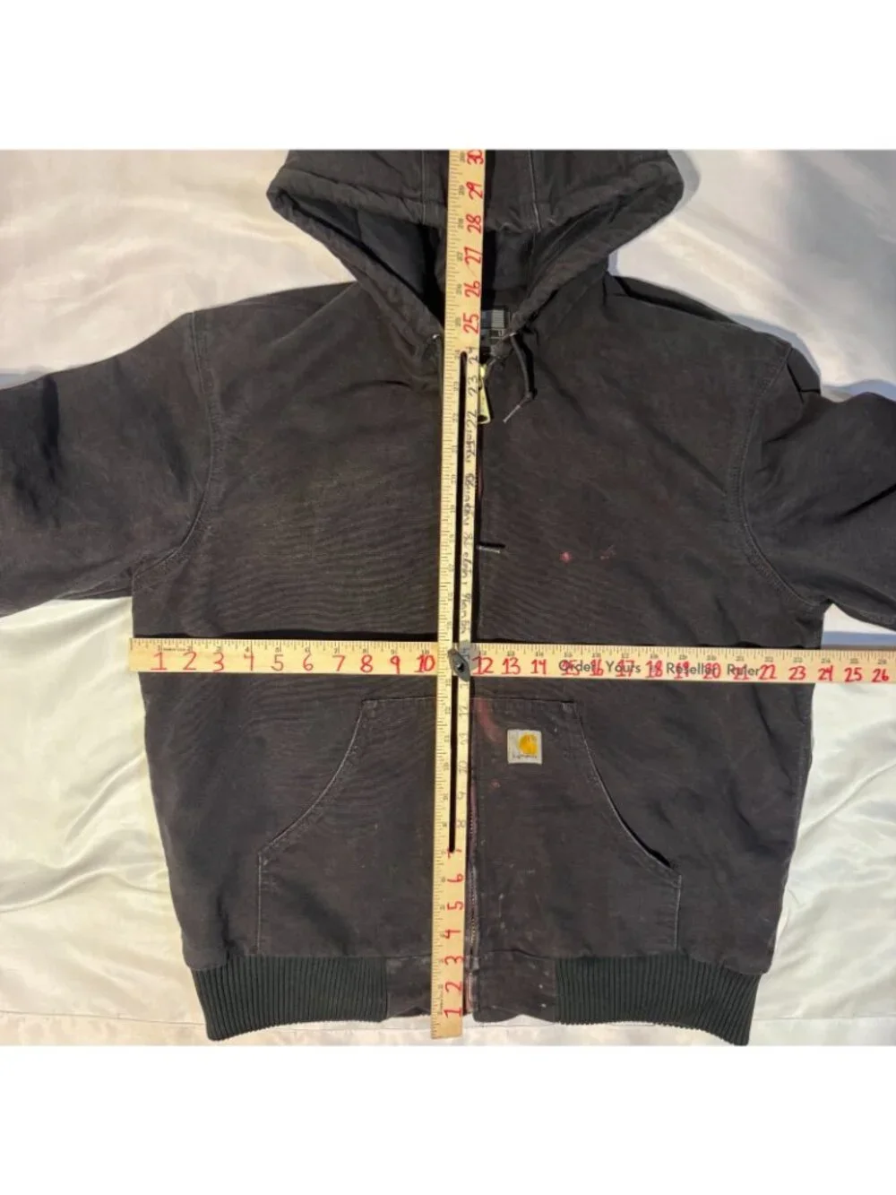 Carhartt Active Jacket Mens Medium Black Good Loose Fit OJ0140 Canvas Hooded